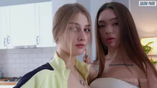 Sasha Paige & Kwini Kim – Horny Tiny Teen Eats Creampie from Her Asian Girlfriend’s Pussy After Hard and Rough Sex with StepDaddy!